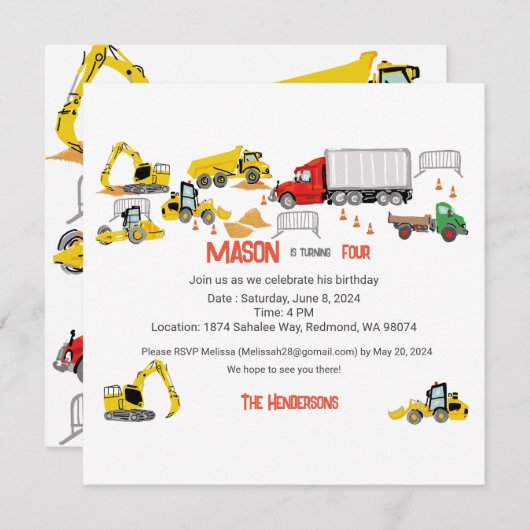 建築をテーマにした誕生日パーティーの招待状 案内状 (正面/裏面)