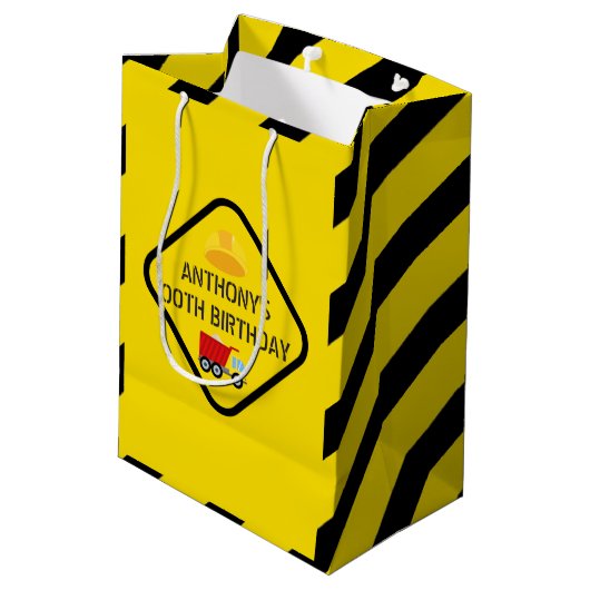 建築をテーマにした誕生日パーティー年齢 ミディアムペーパーバッグ (裏面アングル)