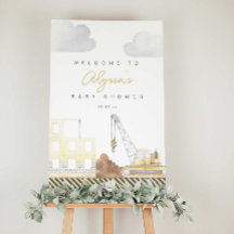 建築をテーマにした赤ちゃんシャワー歓迎サイン