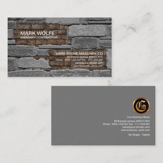 建築を置く石積みの煉瓦 名刺 (正面/裏面)