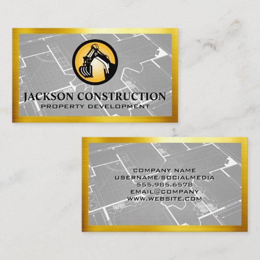 建築アース引越し業者ロゴ | 青写真 名刺 (正面/裏面)