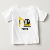 建築イエローショベルブレーカー車両キッズ ベビーTシャツ (正面)