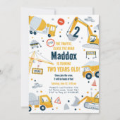 建築イエローダンプトラックディガーボーイ誕生日 招待状 (正面)