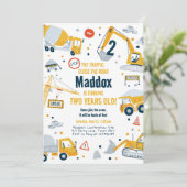 建築イエローダンプトラックディガーボーイ誕生日 招待状 (スタンド正面)