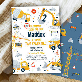 建築イエローダンプトラックディガーボーイ誕生日 招待状
