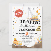 建築イエローダンプトラックボーイ誕生日 招待状 (正面)