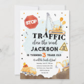 建築イエローダンプトラックボーイ誕生日 招待状 (正面)