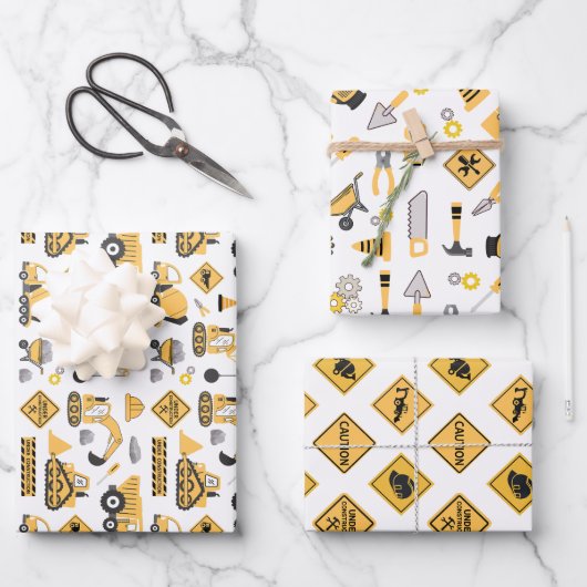 建築イエローボーズダンプトラック誕生日 ラッピングペーパーシート (正面)