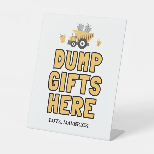 建築イエローボーズダンプトラック誕生日 台座サイン (正面)