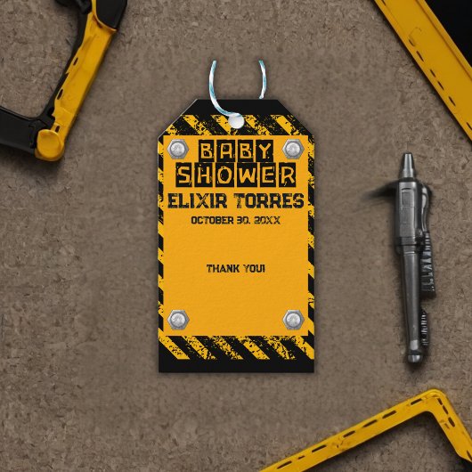建築イエロー&ブラックベビーシャワー ギフトタグ