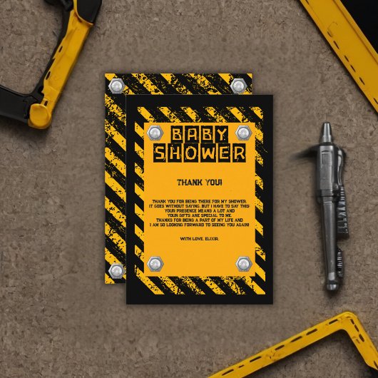 建築イエロー&ブラックベビーシャワー サンキューカード
