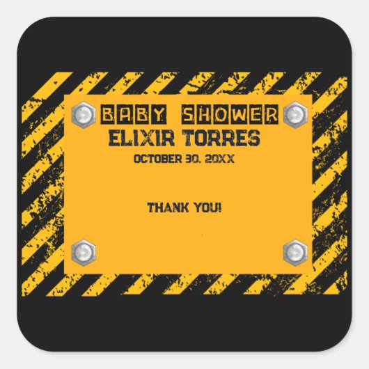 建築イエロー&ブラックベビーシャワー スクエアシール (正面)