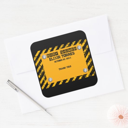 建築イエロー&ブラックベビーシャワー スクエアシール (封筒)