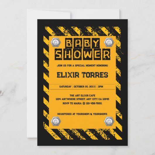 建築イエロー&ブラックベビーシャワー 招待状 (正面)