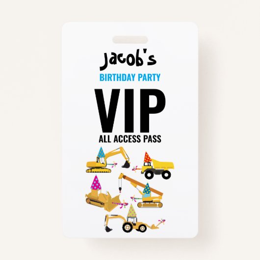 建築カスタムトラックバースデーパーティーパス バッジ (正面)