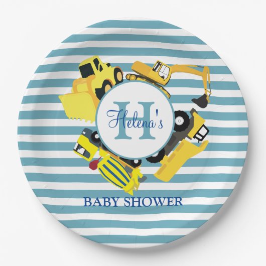 建築カスタムトラックブルーベビーストライプシャワー ペーパープレート (正面)