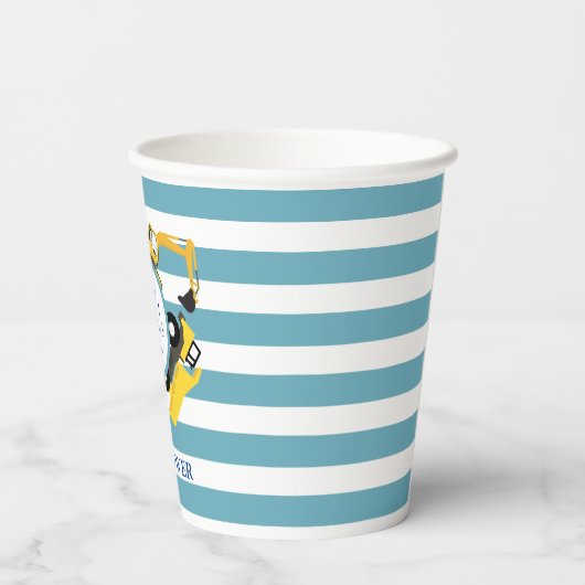 建築カスタムトラックブルーベビーストライプシャワー 紙コップ (裏面)