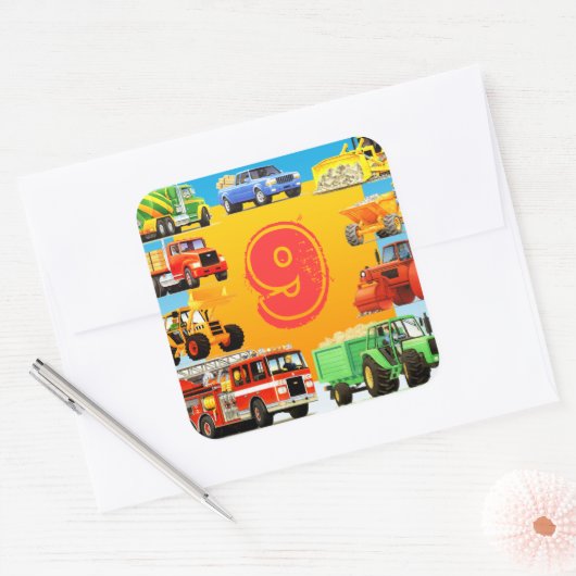 建築カスタムトラック9thバースデーパーティーのお願い スクエアシール (封筒)