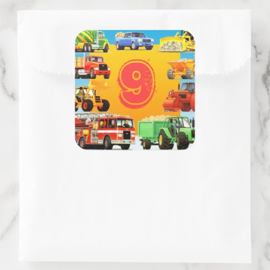建築カスタムトラック9thバースデーパーティーのお願い スクエアシール (バッグ)