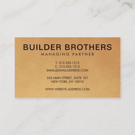 建築カスタム金ゴールドロゴプロフェッショナルメタル 名刺 (裏面)