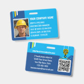 建築カスタムID作業QRコードネイビーブルー バッジ (正面&裏面)