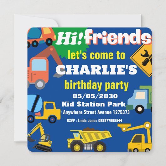 建築カラフルをテーマにした子供の誕生日 招待状 (正面)