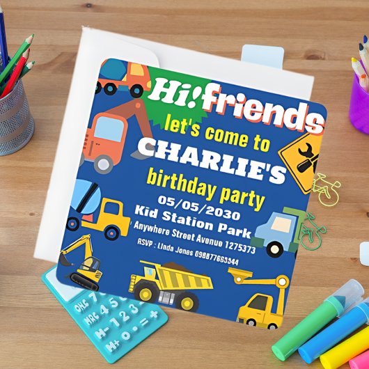 建築カラフルをテーマにした子供の誕生日 招待状