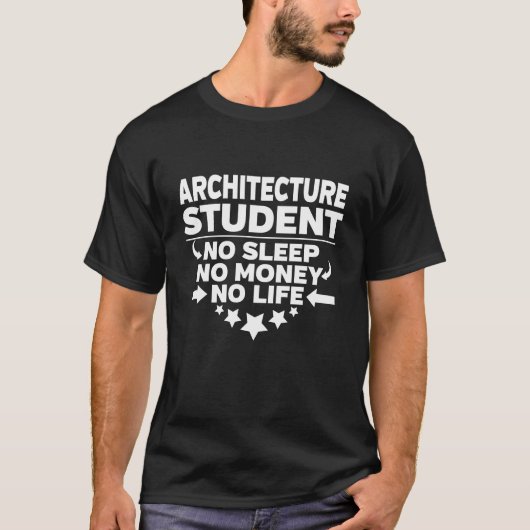 建築カレッジ学生No睡眠マネーライフ Tシャツ (正面)
