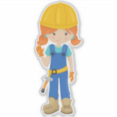 建築ガール，オレンジの髪，かわいい女の子，ハンマー シール (正面)