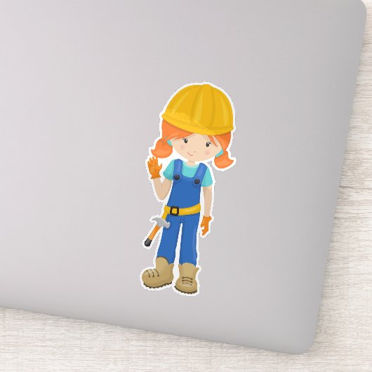 建築ガール，オレンジの髪，かわいい女の子，ハンマー シール (詳細)
