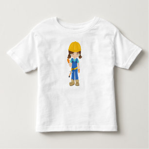 建築ガール、茶色の髪、かわいい女の子、ハンマー トドラーTシャツ