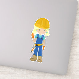 建築ガール、金髪、かわいいガール、ハンマー シール