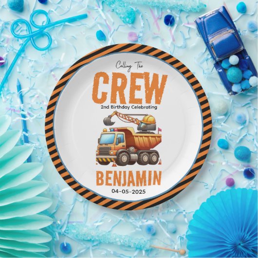 建築クルーのダンプトラックボーイ2nd誕生日 ペーパープレート (パーティー)