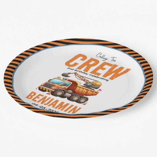 建築クルーのダンプトラックボーイ2nd誕生日 ペーパープレート (アングル)