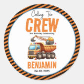 建築クルーのダンプトラックボーイ2nd誕生日 ラウンドシール (正面)