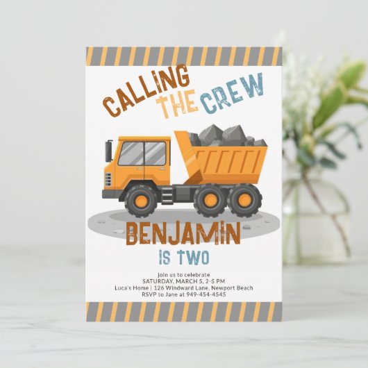 建築クルーのダンプトラックボーイ2nd誕生日 招待状 (スタンド正面)