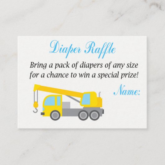 建築クレーンおむつラッフルチケット プレイスカード (正面)