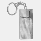建築クレーンとスカイブラックとホワイトの写真 キーホルダー (正面左)