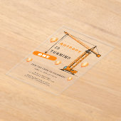 建築クレーンキッズアンドアダルト誕生日 アクリル招待状 (レイダウン)