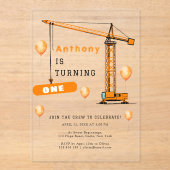 建築クレーンキッズアンドアダルト誕生日 アクリル招待状 (正面)