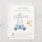 建築クレーンキッズ任意の年齢誕生日招待状 サンキューカード (正面)