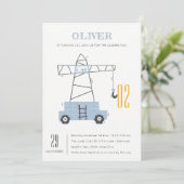 建築クレーンキッズ任意の年齢誕生日招待状 サンキューカード (スタンド正面)