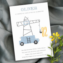 建築クレーンキッズ任意の年齢誕生日招待状