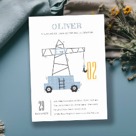 建築クレーンキッズ任意の年齢誕生日招待状 サンキューカード