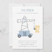 建築クレーンキッズ任意の年齢誕生日招待状 サンキューカード (正面)