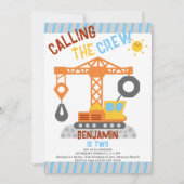 建築クレーンクルーかわいい男の子の誕生日2 招待状 (正面)