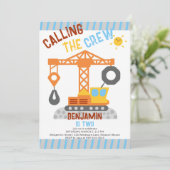 建築クレーンクルーかわいい男の子の誕生日2 招待状 (スタンド正面)