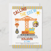 建築クレーンクルー男の子2nd誕生日の写真 招待状 (正面)