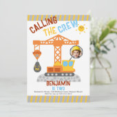 建築クレーンクルー男の子2nd誕生日の写真 招待状 (スタンド正面)