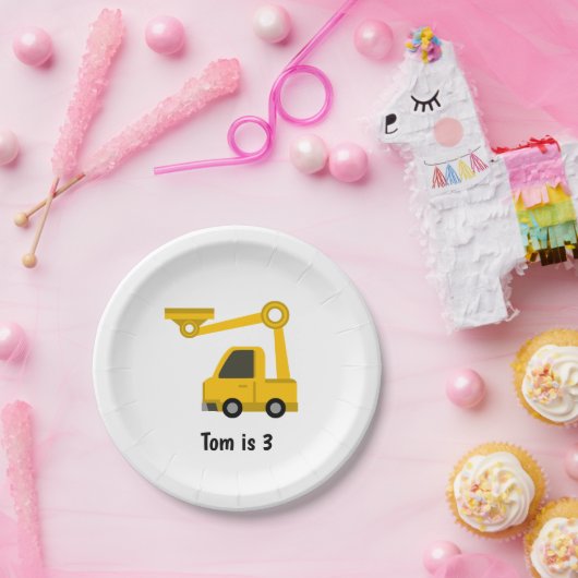 建築クレーントラックパーソナライズされた誕生日  ペーパープレート (パーティー)